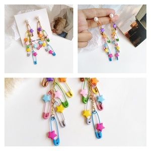 Multicolor Rainbow Star Paperclip Dangle Earrings